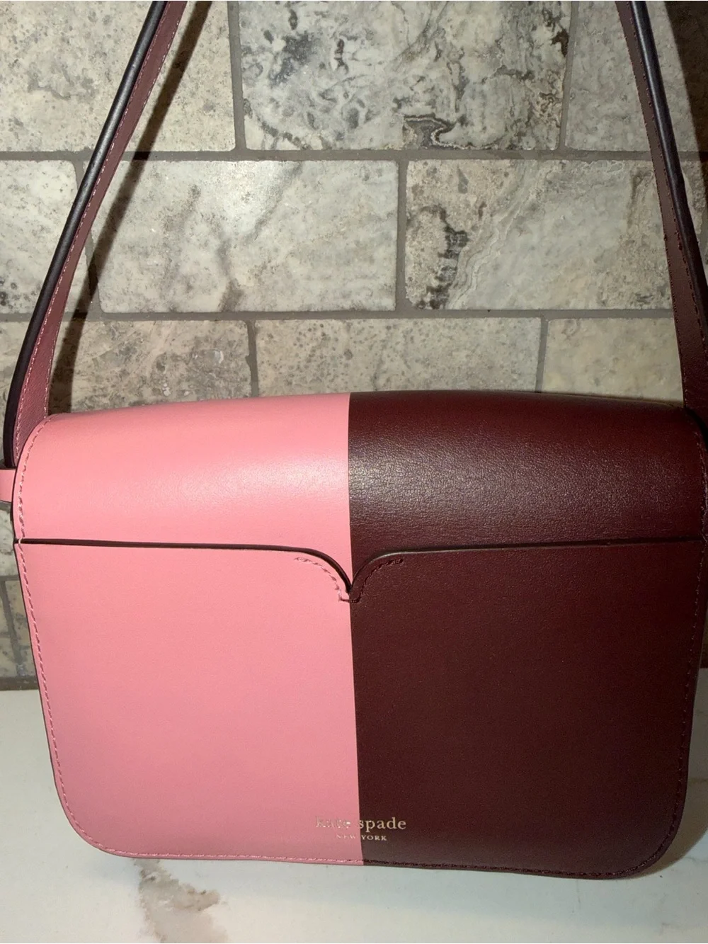 Kate Spade  Nicola Colorblock Pink and Burgundy Leather Spade Crossbody